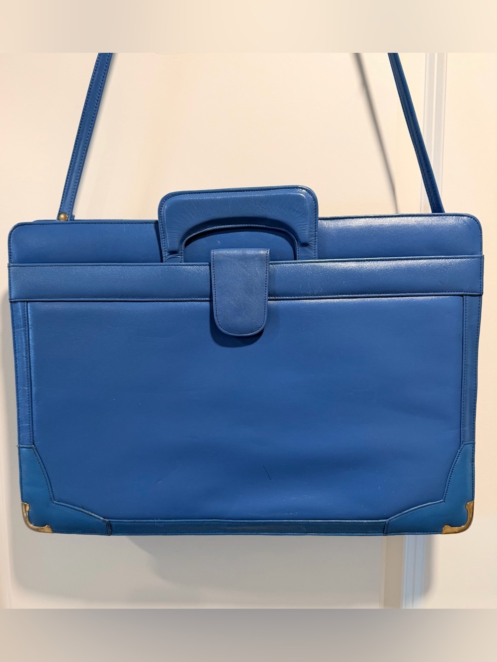 Vintage 1980s Leather of The Sea Leather Portfolio Briefcase Bag in Ocean Blue